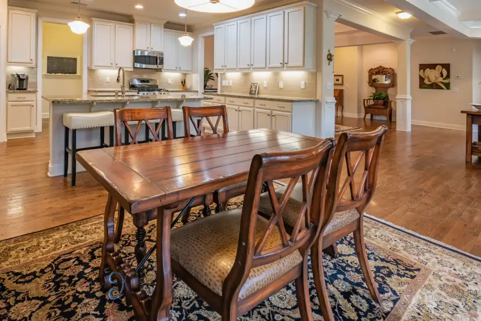A rubber-backed runner rug laid across a kitchen floor