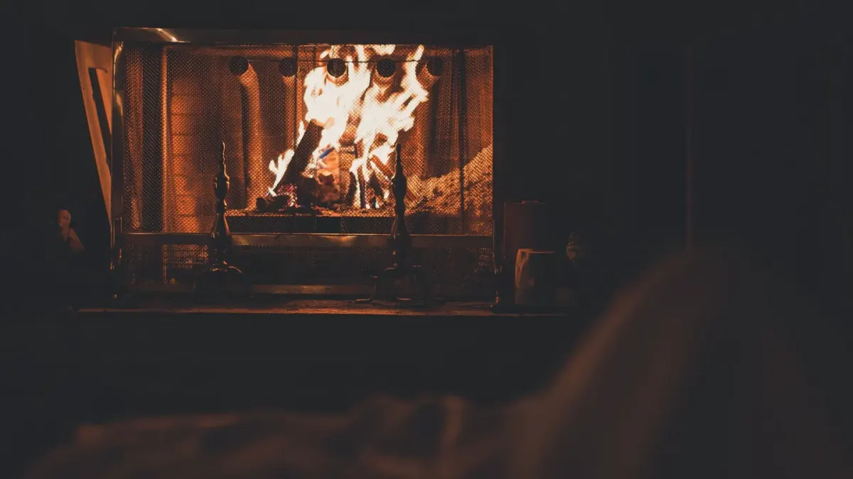 Dog near a fireplace