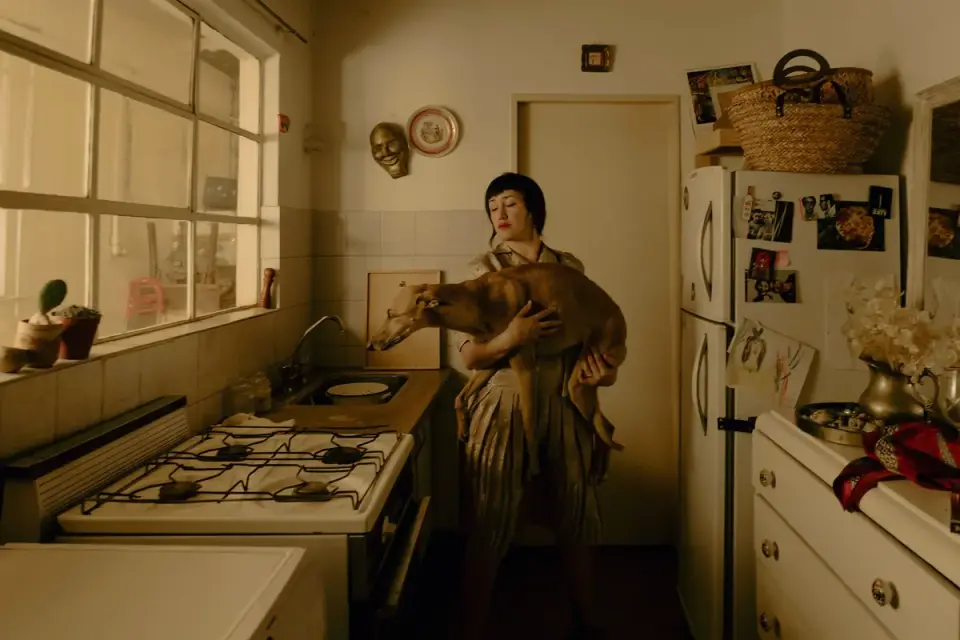 Dog owner preparing a meal