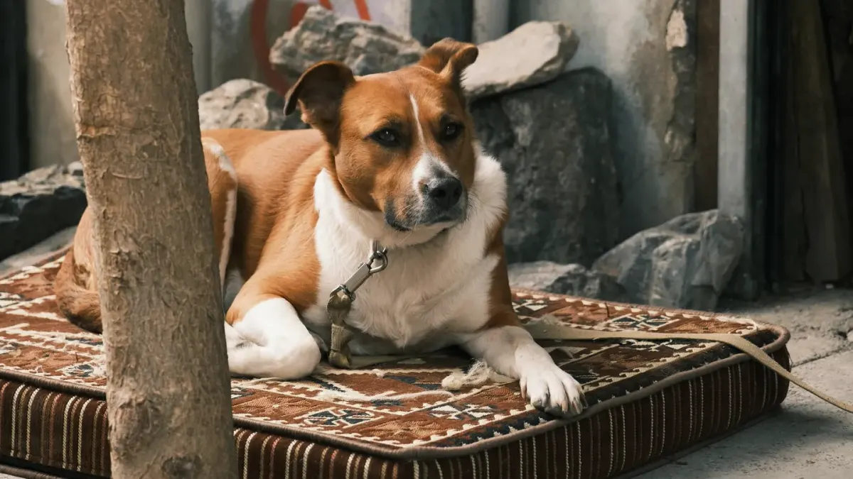Dog relaxing on a rug