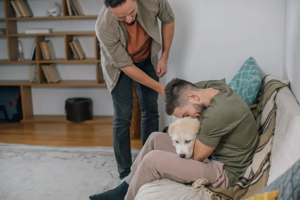 Dog with an owner at home