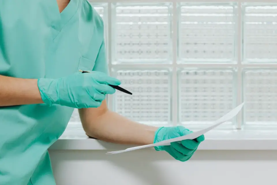 Veterinarian reviewing a lab certificate of analysis document